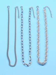 3入組極簡風格鏈條樣式項鍊 - 銀色 - 查看 2