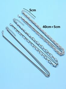 3入組極簡風格鏈條樣式項鍊 - 銀色 - 查看 3