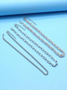 3入組極簡風格鏈條樣式項鍊 - 銀色 - 查看 4