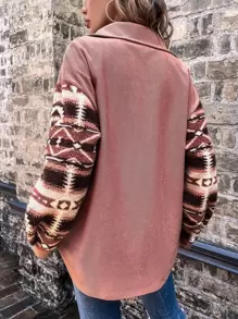 SHEIN LUNE Geo Pattern Flap Pocket Drop Shoulder Coat - Multicolor - View 2