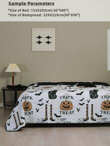 Halloween Pumpkin & Slogan Graphic Bedspread Set - Black and White - View 3
