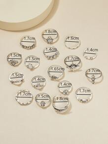 17pcs Rhinestone Decorated Fashion Ring Set - Silver - View 3