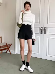 DAZY Shorts mit Taillenausschnitt und Reißverschluss hinten, Herbst/Winter