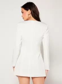 SHEIN Privé Solid Wrap Blazer Dress - White - View 3