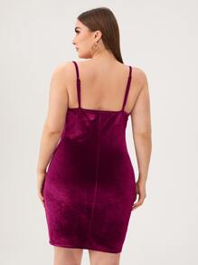 SHEIN Belle Plus Cowl Neck Velvet Bodycon Dress - Red Violet - View 2