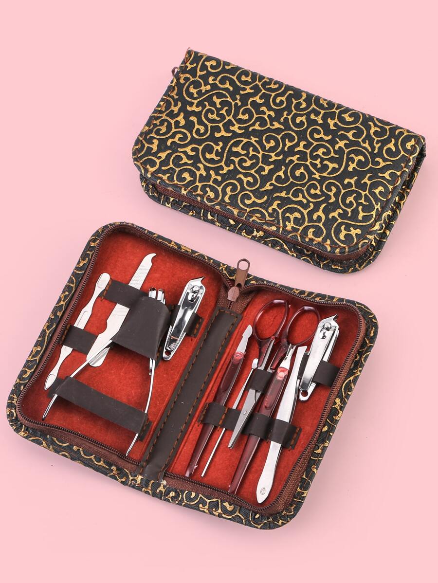 10入組美甲工具套裝附收納袋 - 金色 - 查看 1