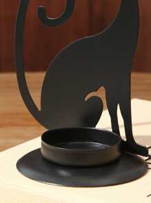 1 件派对铁艺金属猫形家居装饰烛台，纯色复古风格手工艺烛台，适合日常和万圣节使用 - 黑色 - 查看 4