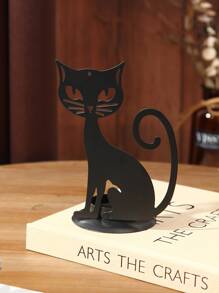 1 件派对铁艺金属猫形家居装饰烛台，纯色复古风格手工艺烛台，适合日常和万圣节使用 - 黑色 - 查看 6