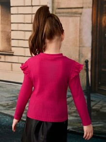 SHEIN Toddler Girls Letter Graphic Ruffle Trim Tee - Hot Pink - View 2