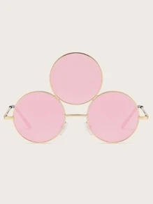 Round Frame Fashion Glasses - Pink - View 5