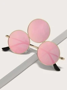 Round Frame Fashion Glasses - Pink - View 4