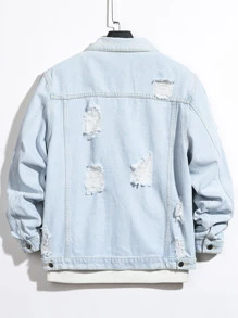 Manfinity Hombres Cazadora mezclilla desgarro sin camiseta - Lavado ligero - Ver 2