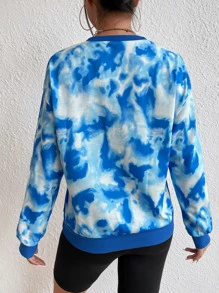 Áo nỉ In Trái tim Nhuộm buộc - Xanh và trắng - Xem 2