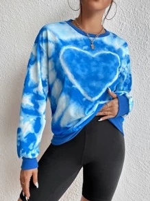 Áo nỉ In Trái tim Nhuộm buộc - Xanh và trắng - Xem 5