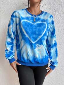 Áo nỉ In Trái tim Nhuộm buộc - Xanh và trắng - Xem 6