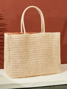 SHEIN VCAY Large Capacity Letter Graphic Straw Bag,Woven Bag,Perfect For Summer Beach Travel Vacation,For Outdoor,Holiday,Picnic, Summer Essentials, Perfect For Vacation & HolidaySchool Bag,School Handbag,Large Capacity,Portable,Classic Casual, Suitable For Teen Girls Women College Students, Perfect For Back To School,Holiday,Work , Business, Commute