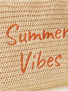 SHEIN VCAY Large Capacity Letter Graphic Straw Bag,Woven Bag,Perfect For Summer Beach Travel Vacation,For Outdoor,Holiday,Picnic, Summer Essentials, Perfect For Vacation & HolidaySchool Bag,School Handbag,Large Capacity,Portable,Classic Casual, Suitable For Teen Girls Women College Students, Perfect For Back To School,Holiday,Work , Business, Commute
