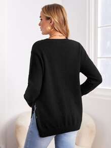 SHEIN Maternity Drop Shoulder Button Side Jumper - Black - View 2