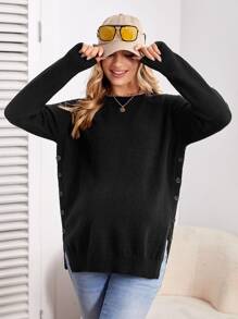 SHEIN Maternity Drop Shoulder Button Side Jumper - Black - View 3