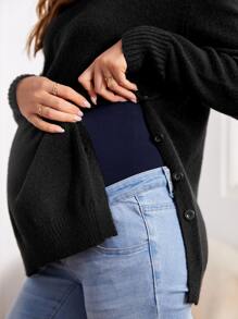 SHEIN Maternity Drop Shoulder Button Side Jumper - Black - View 5