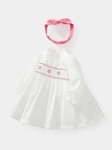 嬰兒花卉刺繡連衣裙附髮帶