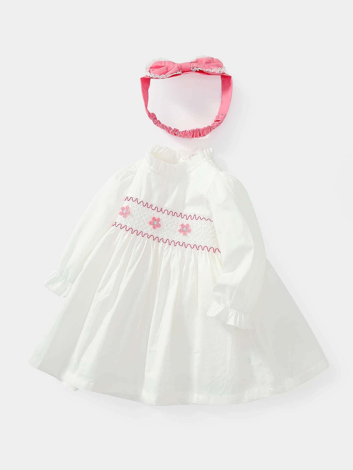 嬰兒花卉刺繡連衣裙附髮帶