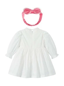 嬰兒花卉刺繡連衣裙附髮帶