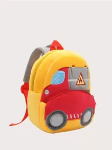 1入組卡通工程車和油輪設計毛絨背包，帶拉鍊，適合日常休閒使用 - 黃色 - 查看 3