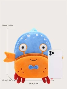 1入組男孩女孩卡通螃蟹設計長毛絨後背包理想適用於日常使用 - 藍色 - 查看 2