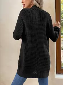 Cárdigan de punto texturizado minimalista para mujer - Negro - Ver 2