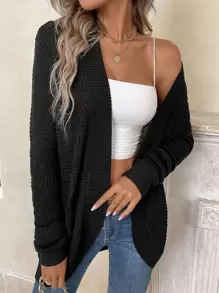 Cárdigan de punto texturizado minimalista para mujer - Negro - Ver 3