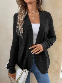 Cárdigan de punto texturizado minimalista para mujer - Negro - Ver 4