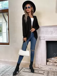 Cárdigan de punto texturizado minimalista para mujer - Negro - Ver 5