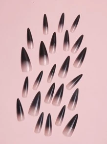 Elevate Your Style With 24pcs Extra Long Stiletto Black Glossy Ombre Fake Nail & 1pc Nail File & 1sheet Tape Press On Nails Nail Supplies - Black - View 2