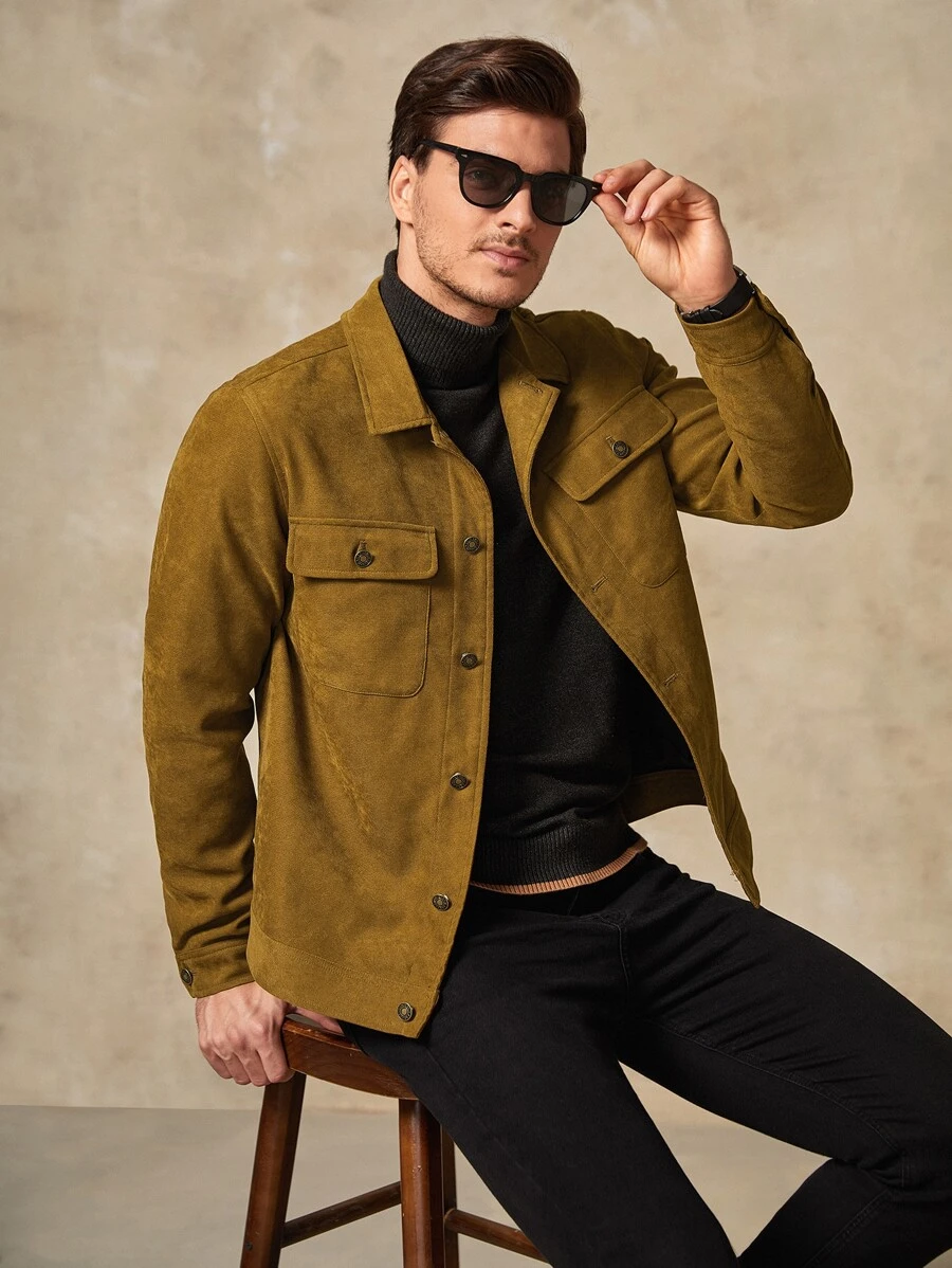 GENTILAND Men Flap Pocket Jacket - Mustard Yellow - View 1