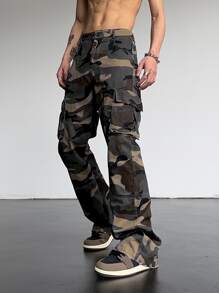 Manfinity Men Camo Print Flap Pocket Cargo Trousers - Multicolor - View 1