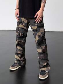 Manfinity Men Camo Print Flap Pocket Cargo Trousers - Multicolor - View 3
