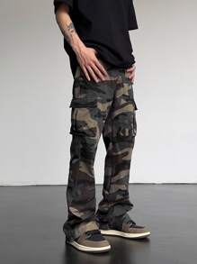 Manfinity Men Camo Print Flap Pocket Cargo Trousers - Multicolor - View 4