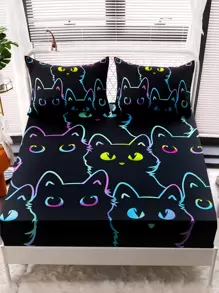 Set sábana bajera sin relleno con patrón de gato - Multicolor - Ver 1