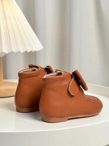 Girls Bow Decor Scallop Trim Boots - Brown - View 2