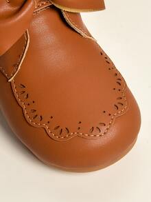 Girls Bow Decor Scallop Trim Boots - Brown - View 6