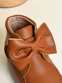 Girls Bow Decor Scallop Trim Boots - Brown - View 7