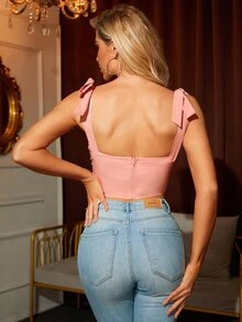 PARTHEA Tie Shoulder Asymmetrical Hem Corset Cami Top - Baby Pink - View 2