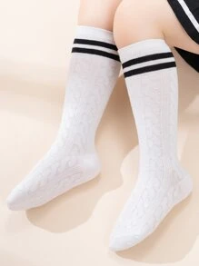 兒童條紋圖案高筒襪 - 彩色 - 查看 1