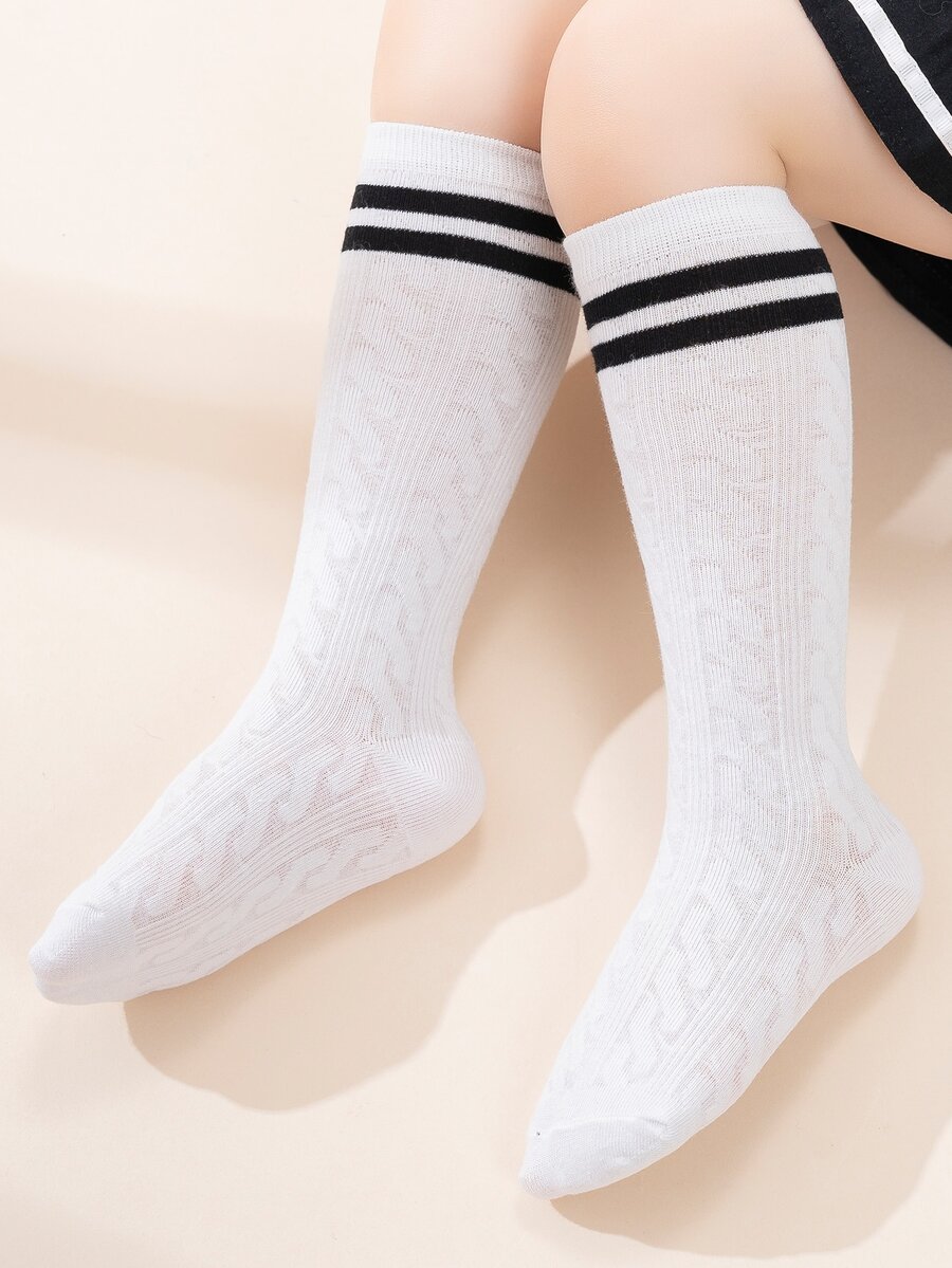 兒童條紋圖案高筒襪 - 彩色 - 查看 1