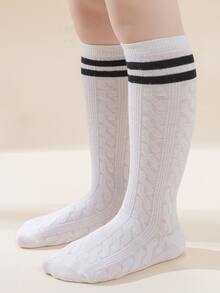 兒童條紋圖案高筒襪 - 彩色 - 查看 3
