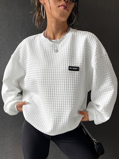 SHEIN EZwear Letter Patched Drop Shoulder Sweatshirt In Fall/Winter