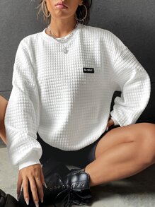SHEIN EZwear Sudadera con parche de letra en el hombro caído para otoño/invierno