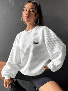 SHEIN EZwear Sudadera con parche de letra en el hombro caído para otoño/invierno