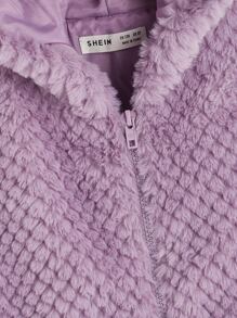 SHEIN Girls Drop Shoulder 3D Ears Design Hooded Fuzzy Coat - Lilac Purple - View 3